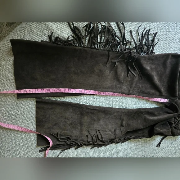 Genuine Leather Dark Brown Pants with Fringe Details  Size 8 Aprox - Picture 14 of 16